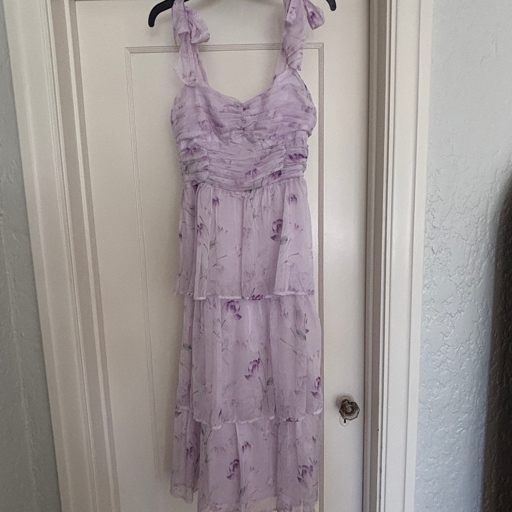 Astr Lilac Floral Midi Dress